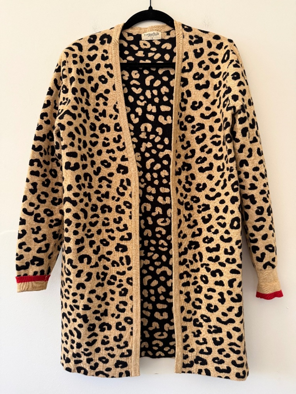 Sugarhill Brighton Animal Print Leopard Open Front Long Line Med. Fall Layering